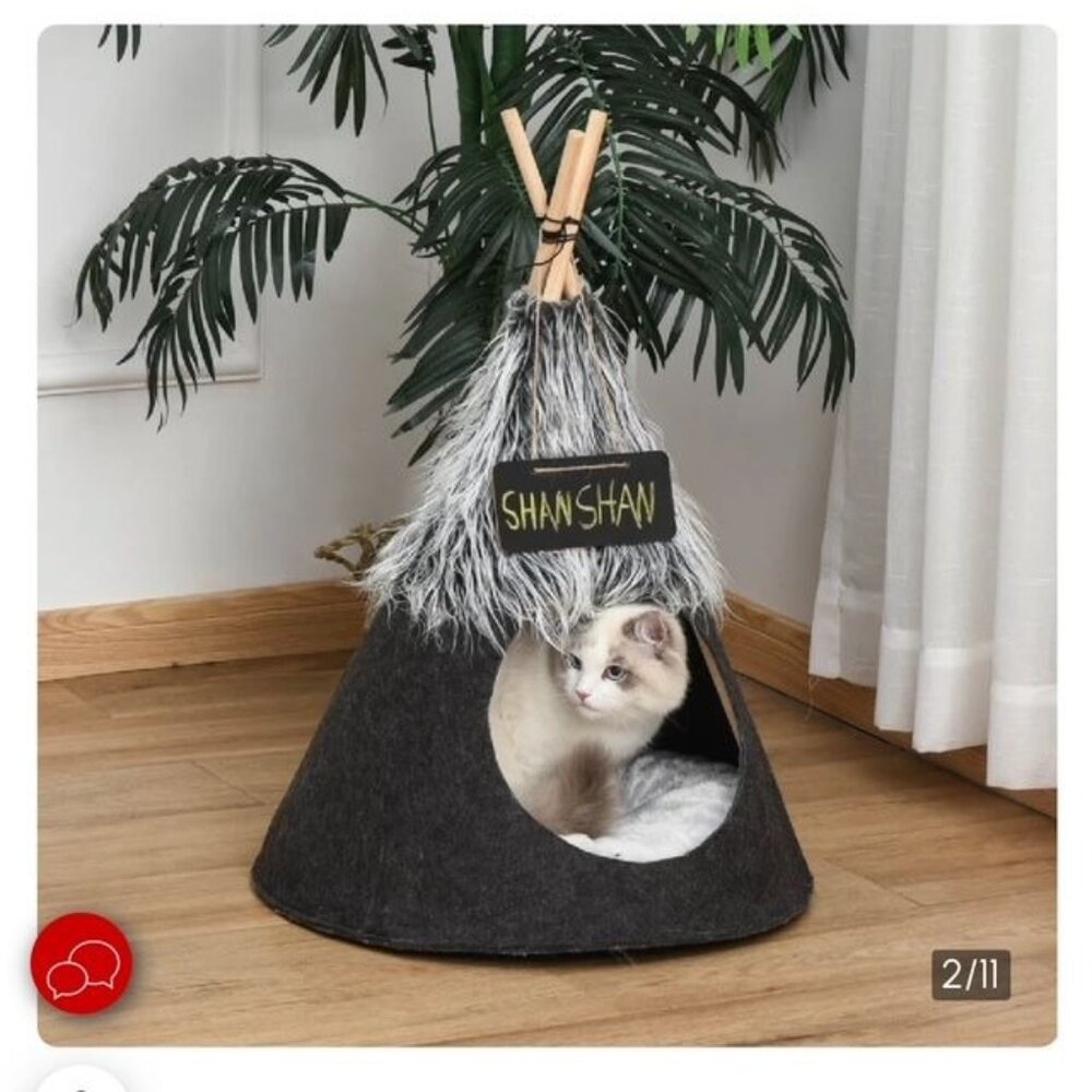RARE NWT PawHut Cat Teepee w/Chalkboard & Cushion 19.75" Felt Tent